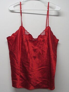 Vtg Valerie Stevens Red Shiny Satin Embroidered Heart Coquette Regency Cami sz L